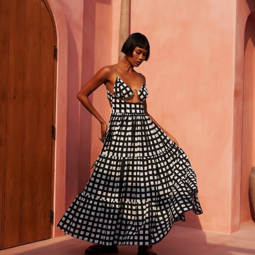 Black & White Check Maxi Dress - Women